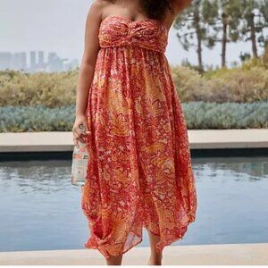 ANTHROPOLOGIE Harem Sleeveless Jumpsuit Orange Floral Boho Size Medium